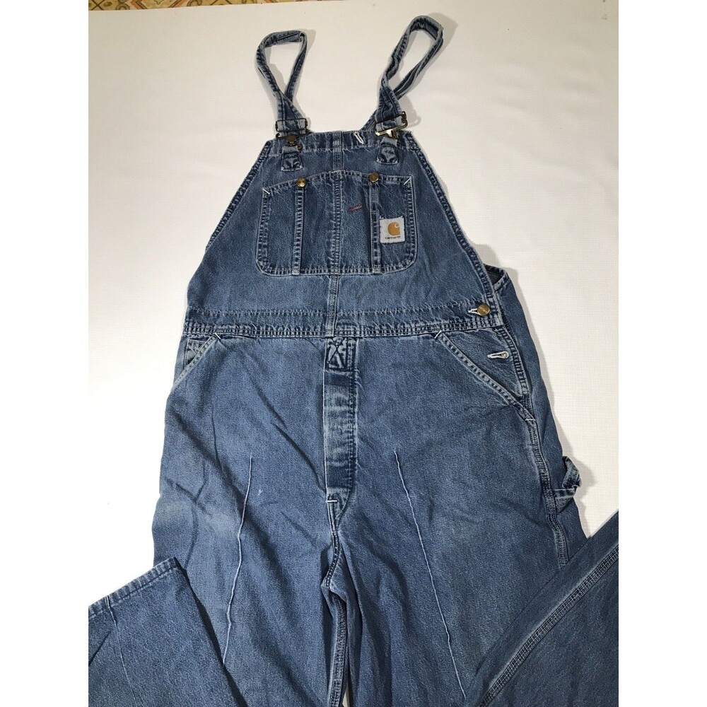 Men's Carhartt R07 DST Denim Carpenter Bib Overalls 38x32? See Measurements